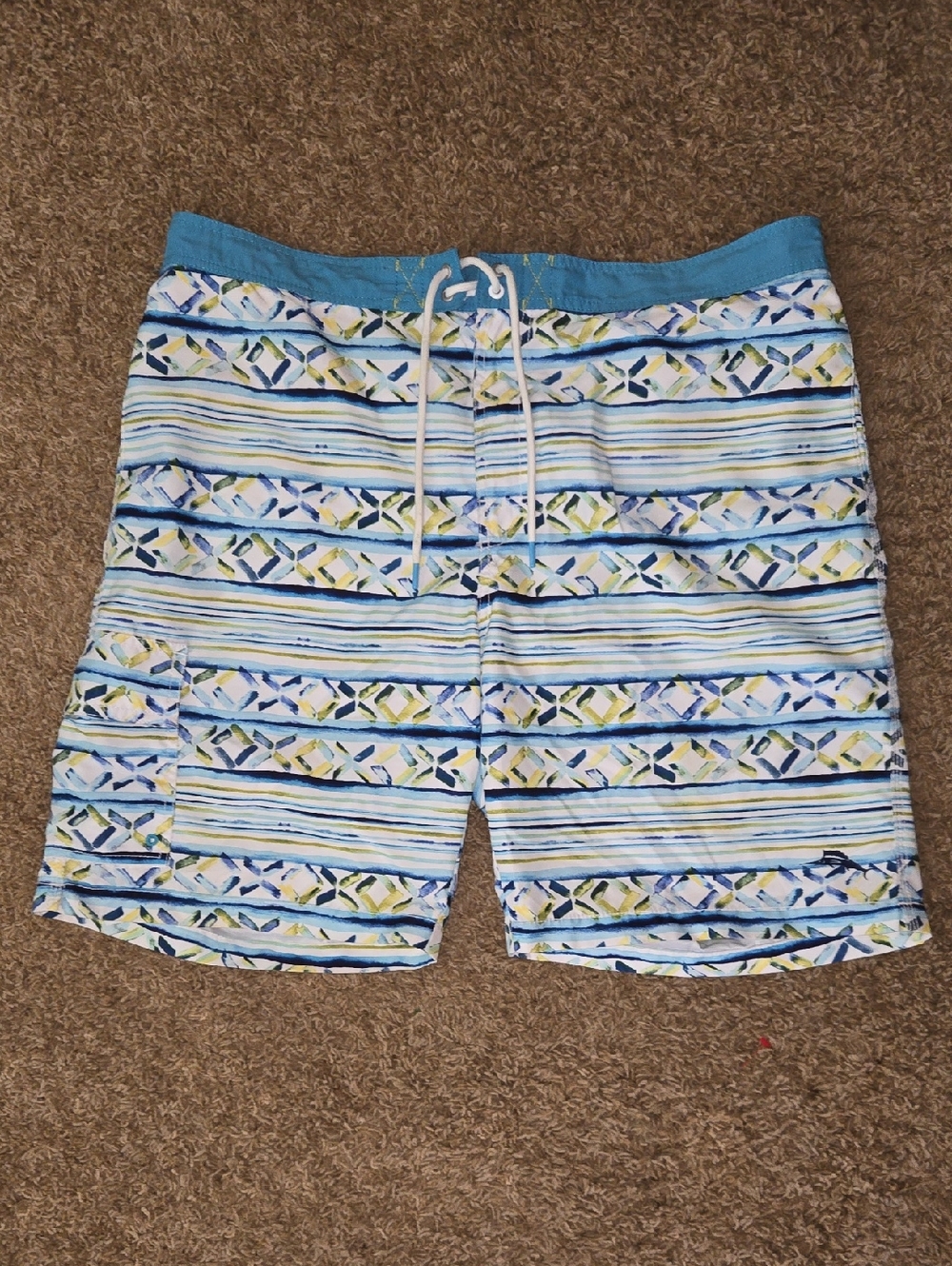 Tommy Bahama Men's XL Light Blue Pattern Board Shorts w/ Aqua Waist Bathing Suit